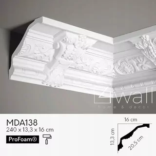 Vysoká štuková lišta biela MDA138 16 cm