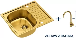 Sada oceľový drez SYLVESTER SteelQ PVD + kuchynská batéria INGRID + sifón s odtokovou súpravou 3,5"
