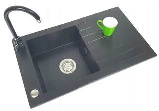 Kuchynský drez - GRANITE DOPLES 78X46 Jednolohová + čierna batéria