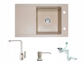 Žula drevík + kuchynská baterija s výsuvnym výtokom + dávkovač tekutosti