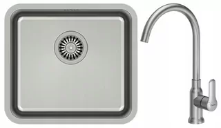 Sada oceľový drez ZÁVESNÝ NICOLASSteelQPVD + Oceľová batéria SOPHIA SLIM