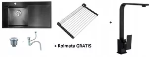 Umývadlo ROMI čierne 90 × 50cm s odkvapkávačom ľavá komora + BATERIA