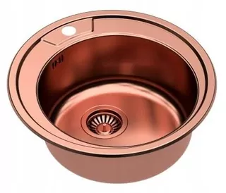 Drez 49 cm okrúhly zapustený oceľový+sifón, SteelQ PVD meď