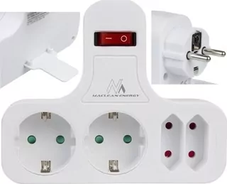 Maclean elektrická zásuvka, štvornásobná s vypínačom, stabilizačná noha, schuko typ, 2 × 2.5 A, 2 ×