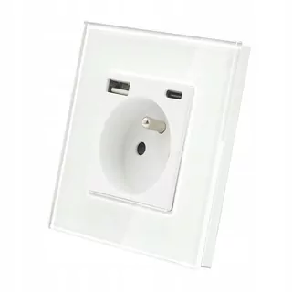 Sklenená elektrická zásuvka s nabíjačkou USB A + C 5 V 3.1 A