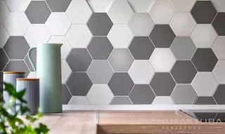 Šesťhranná dlažba Ceramik Studio 100 x 100 cm biela, odtiene sivej a striebornej