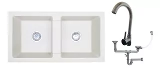 Kuchynský drez - 2K 2K Sink + Chrome Batéria + Siphon Set